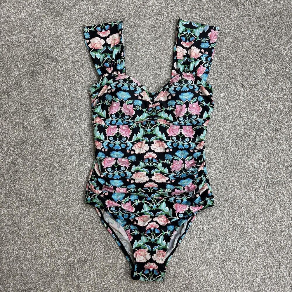 Caribbean Sand Swimsuit Womens 10 Multicolor Floral One Piece Tropical Ruched